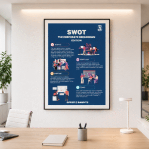 SWOT Corporate Breakdown Poster — Funny Office Workload & Overtime Illustrated Print